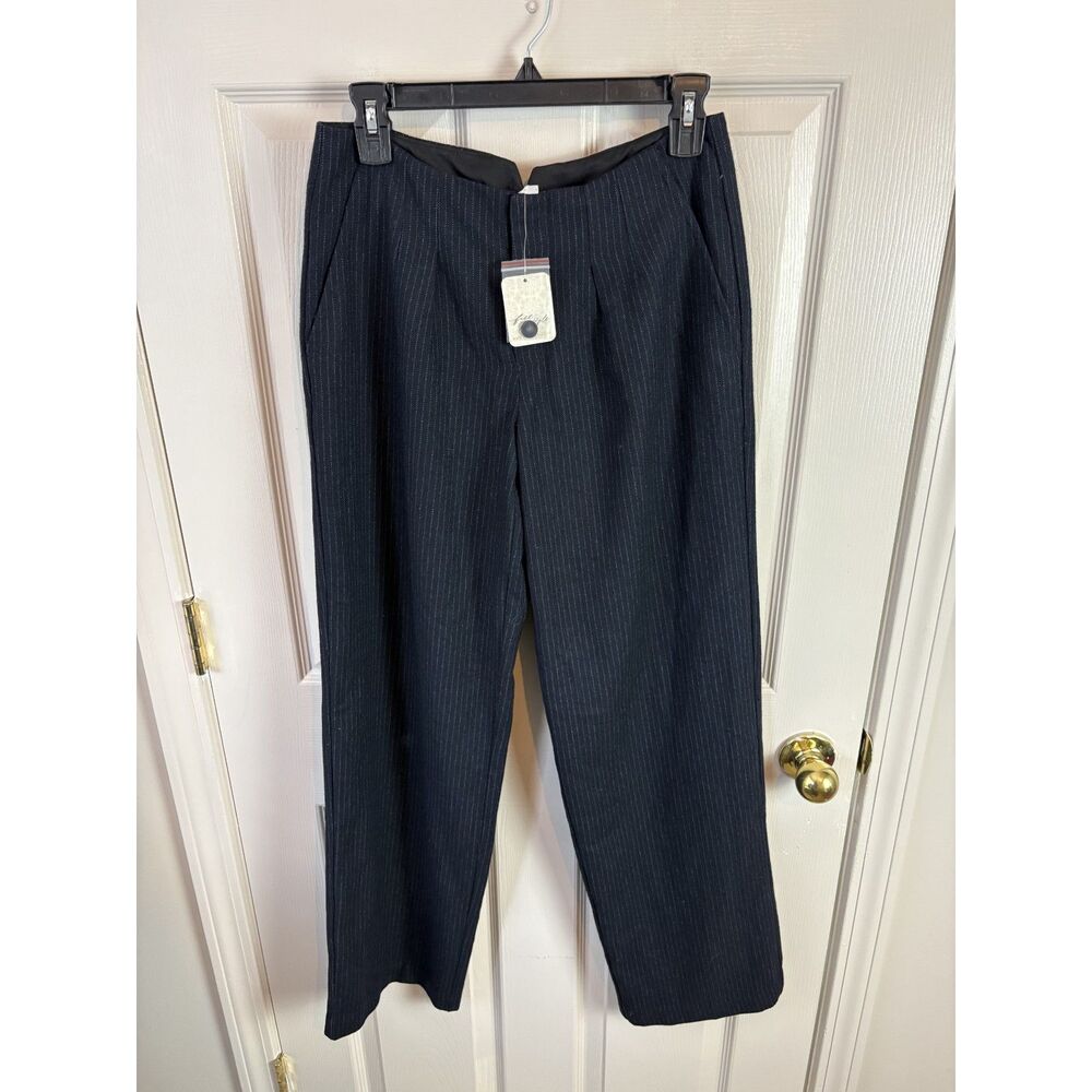 Free People Bond Low Rise Trousers Navy Blue Pinstripes Size 2 NWT $168